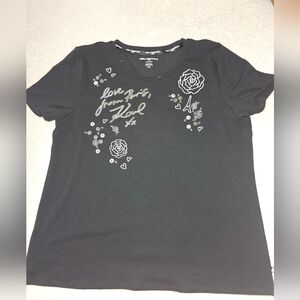 Karl Lagerfeld Black Graphic T-Shirt with Floral Design